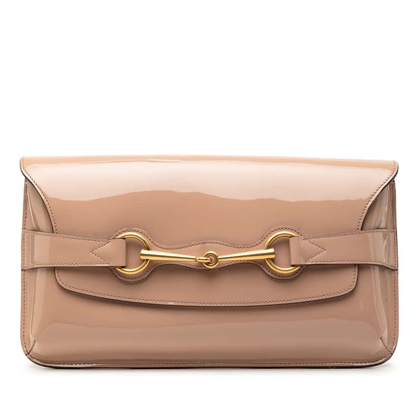 Gucci Patent Bright Bit Clutch Brown Leather Very good condition - Front View