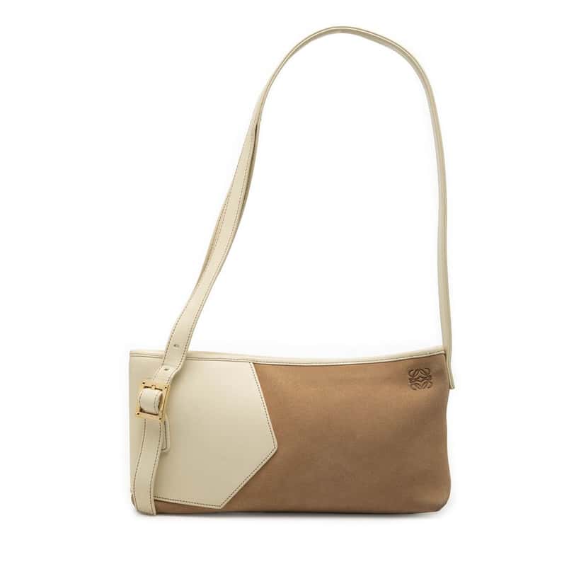 LOEWE Suede Anagram Switching Shoulder Bag Beige Leather Very good condition - Front View