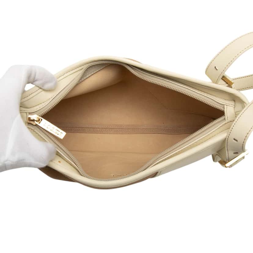 LOEWE Suede Anagram Switching Shoulder Bag Beige Leather Very good condition - Model View