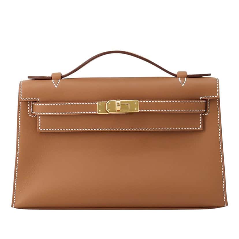 Hermès Swift Kelly Pochette 22 Brown Leather Never worn - Front View