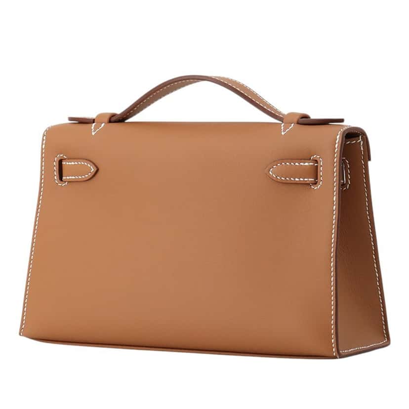 Hermès Swift Kelly Pochette 22 Brown Leather Never worn - Back View