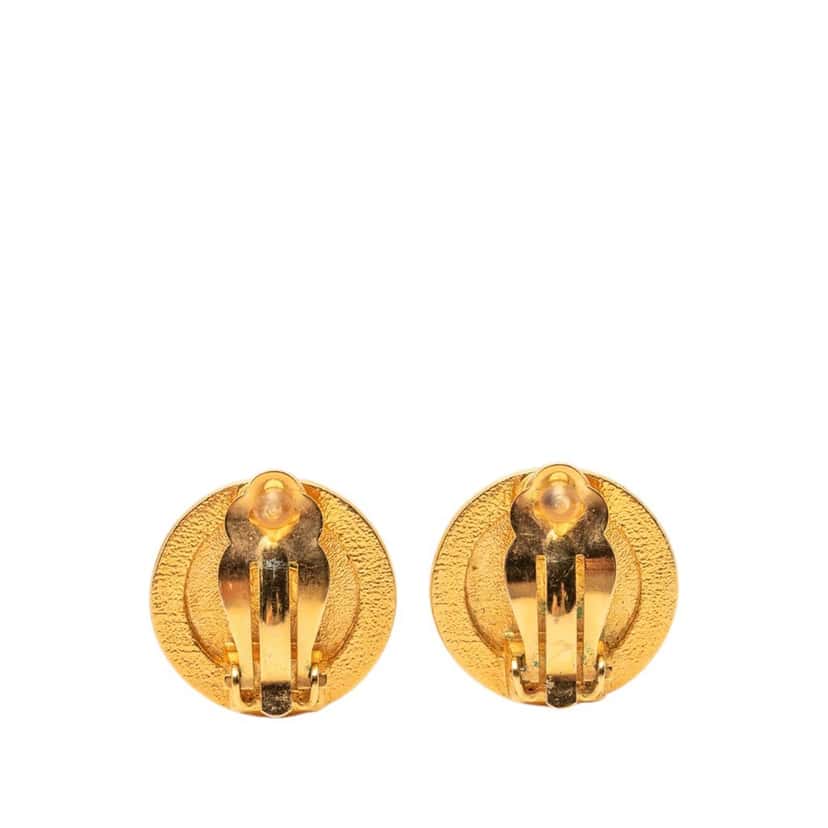 Chanel Gold Plated Coco Profile Round Clip On Earrings Gold Metal Very good condition - Back View