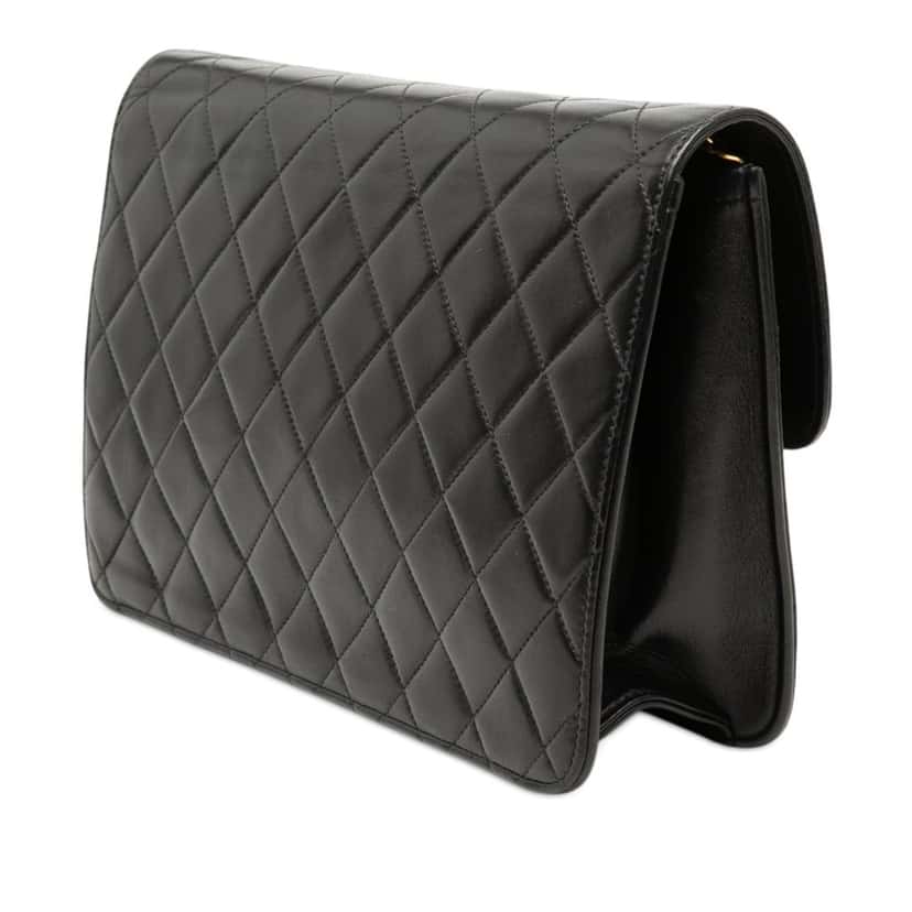 Chanel Medium CC Quilted Lambskin Single Flap Black Leather Very good condition - Back View