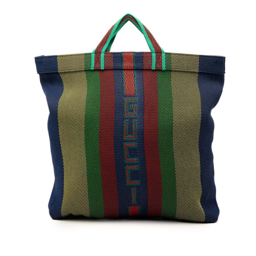 Gucci Woven Rubber Web Logo Tote Blue Very good condition - Front View