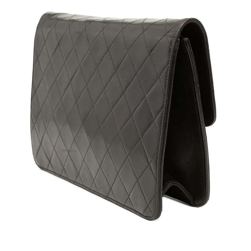 Chanel Medium CC Quilted Lambskin Single Flap Black Leather Very good condition - Back View