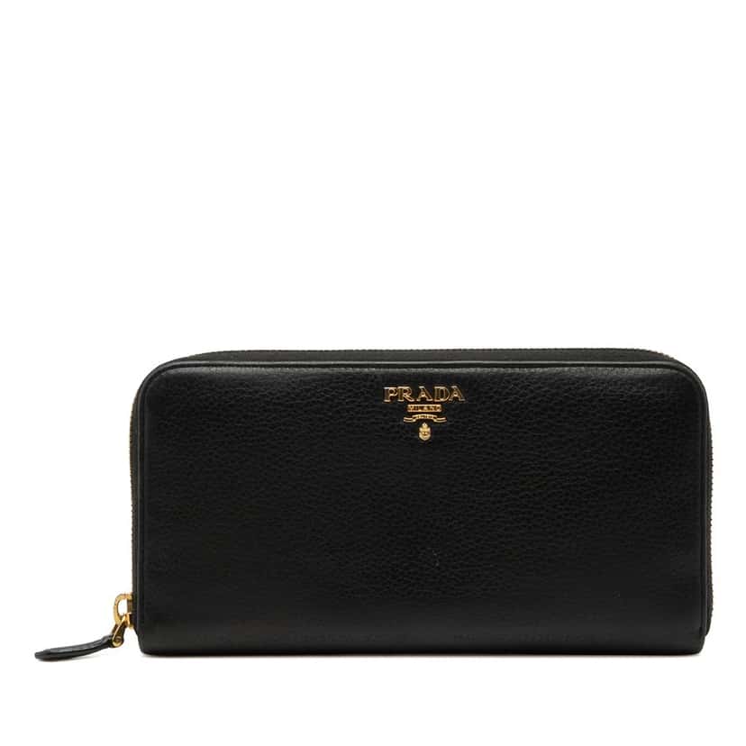Prada Saffiano Zip Around Long Wallet Black Leather Very good condition - Front View