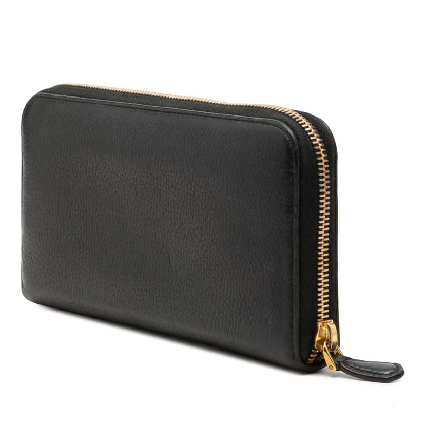 Prada Saffiano Zip Around Long Wallet Black Leather Very good condition - Back View