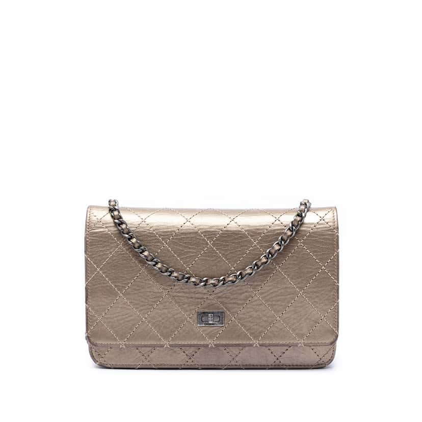 Chanel Quilted Metallic Aged Calfskin Reissue 2.55 Wallet on Chain Brown Leather Very good condition - Front View