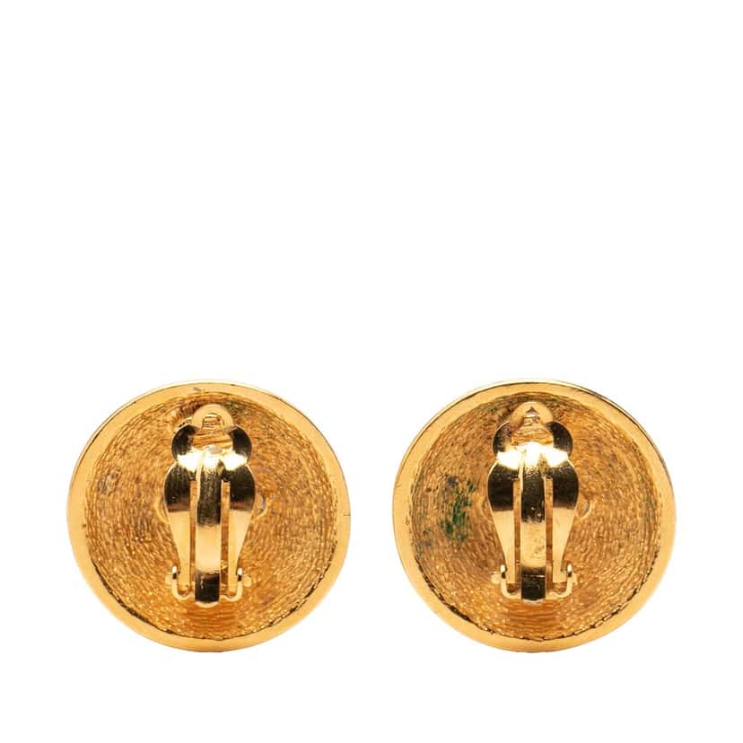 Chanel CC Gold Plated Quilted Round Clip On Earrings Gold Metal Very good condition - Back View