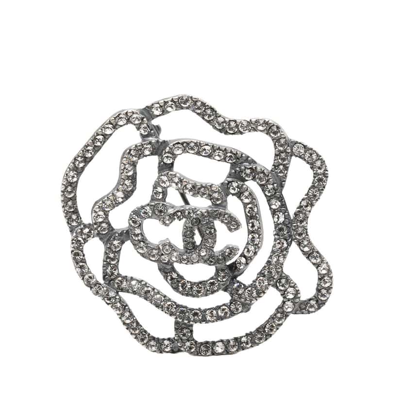 Chanel Brass and Strass Camelia Pin Brooch