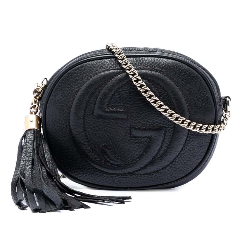 Gucci Mini Pebbled Calfskin Soho Chain Crossbody Black Leather Very good condition - Front View