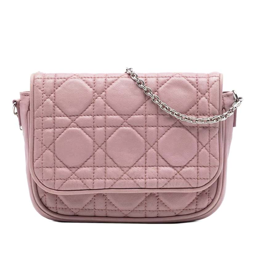 Dior Mini Lambskin Cannage Lady Dior Chain Crossbody Pink Leather Very good condition - Front View
