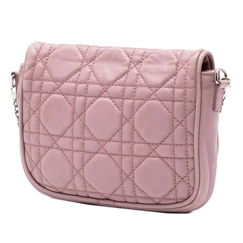Dior Mini Lambskin Cannage Lady Dior Chain Crossbody Pink Leather Very good condition - Back View