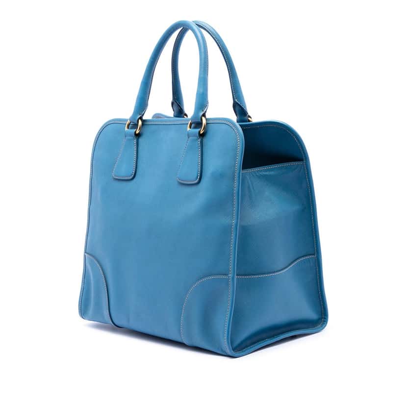 Prada Saffiano Lux Shopping Tote Blue Leather Very good condition - Back View