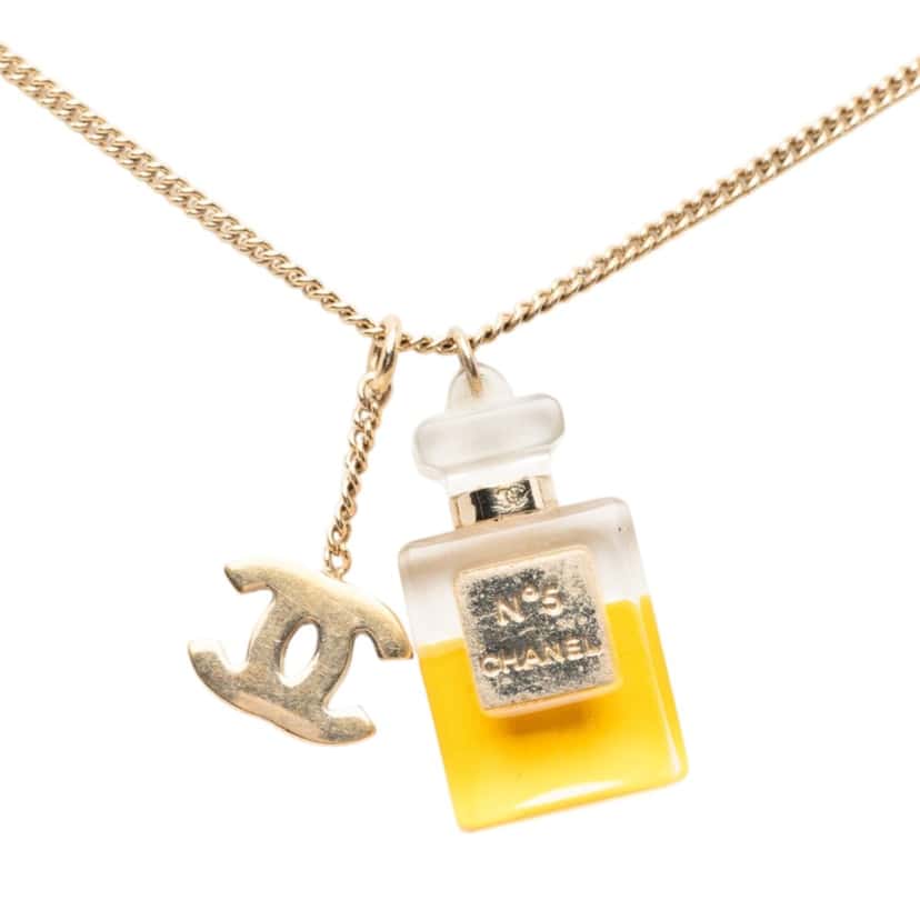 Chanel CC Gold Plated Perfume Bottle Pendant Necklace Gold Metal Very good condition - Back View