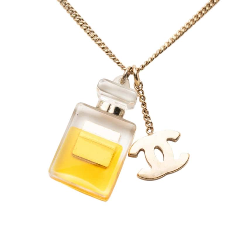 Chanel CC Gold Plated Perfume Bottle Pendant Necklace Gold Metal Very good condition - Inside View