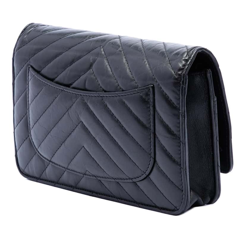 Chanel Reissue 2.55 Chevron Aged Calfskin Wallet on Chain Black Leather Very good condition - Back View