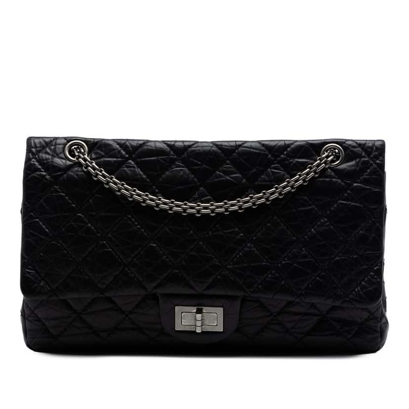 Chanel Quilted Aged Calfskin Reissue 2.55 Double Flap 227 Black Leather Very good condition - Front View