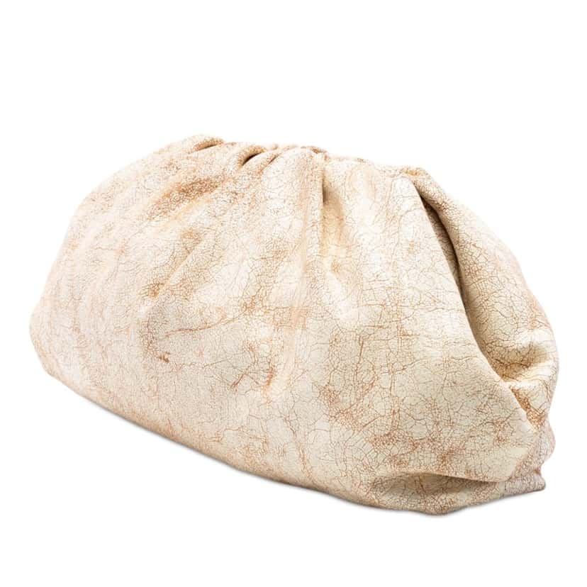 Bottega Veneta Crackled Calfskin The Pouch Beige Leather Very good condition - Back View