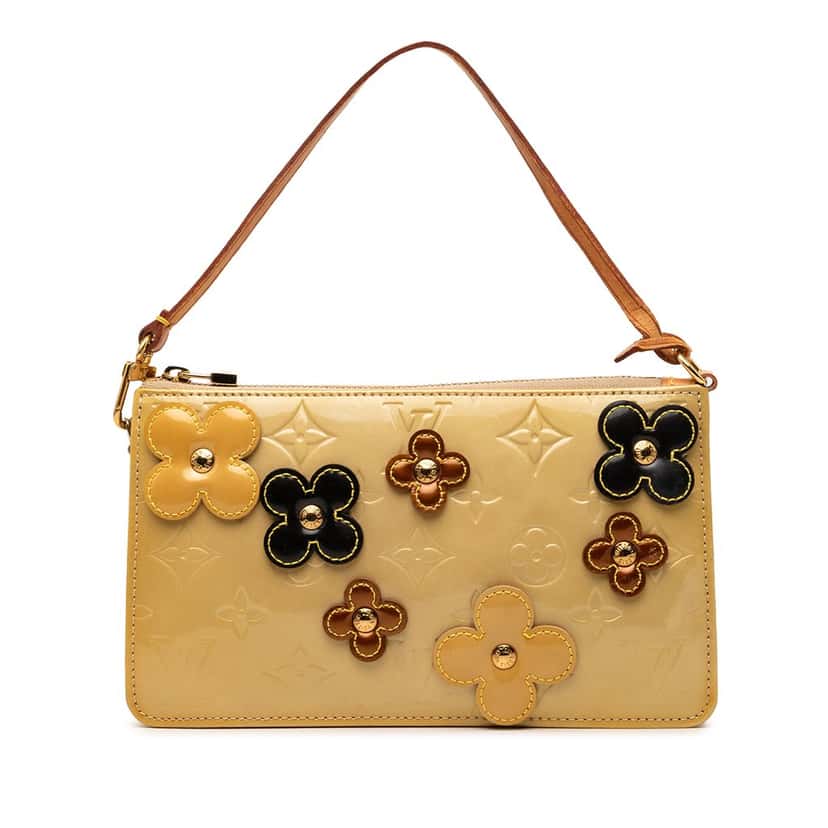 Louis Vuitton Monogram Vernis Pochette Lexington Fleurs Yellow Leather Good condition - Front View
