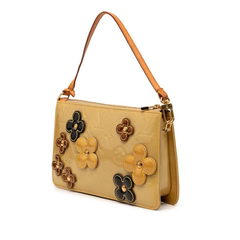 Louis Vuitton Monogram Vernis Pochette Lexington Fleurs Yellow Leather Good condition - Back View