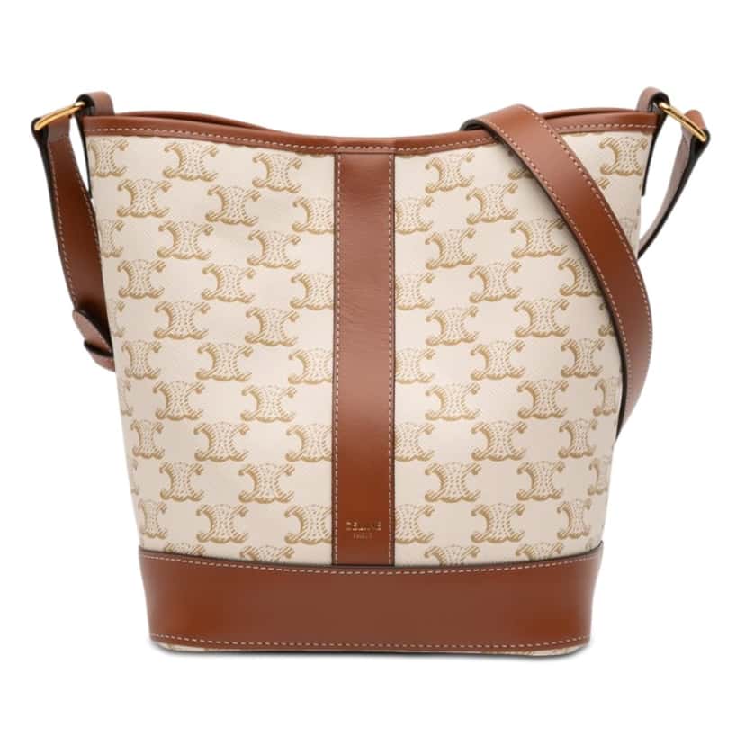 Celine Small Triomphe Coated Canvas Bucket Bag Beige Very good condition - Front View