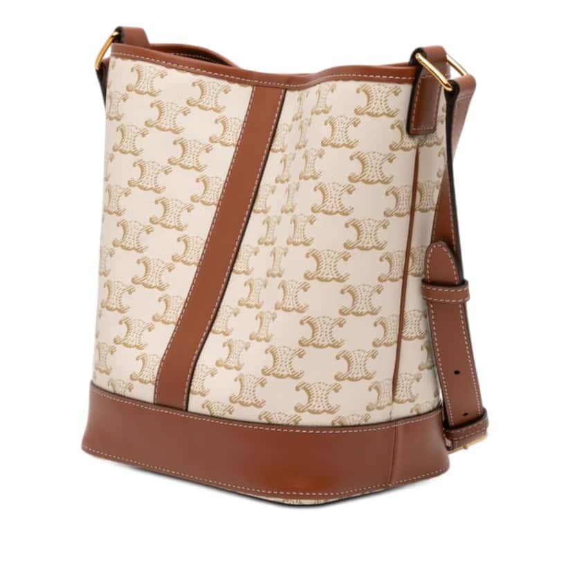 Celine Small Triomphe Coated Canvas Bucket Bag Beige Very good condition - Back View