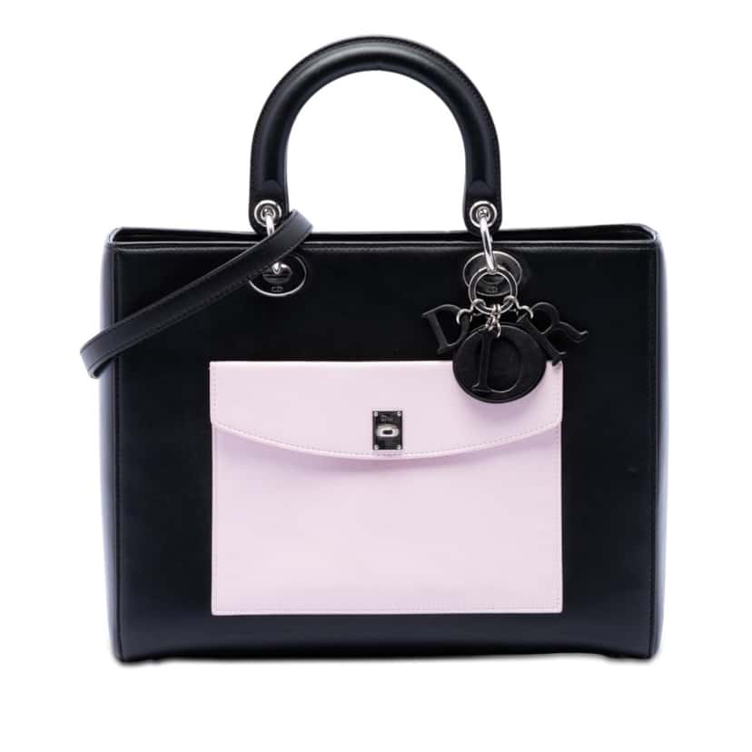 Dior Large Calfskin Pocket Tote Lady Dior Black Leather Very good condition - Front View