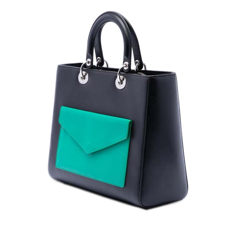 Dior Large Calfskin Pocket Tote Lady Dior Black Leather Very good condition - Back View
