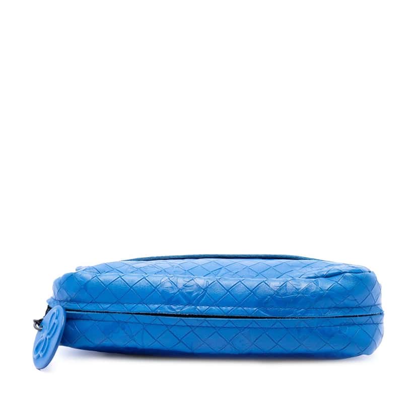 Bottega Veneta Small Calfskin Intrecciomirage Embossed Butterfly Chain Crossbody Blue Leather Very good condition - Inside View