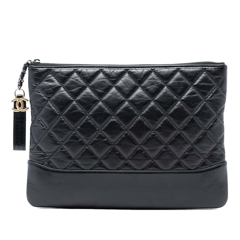 Chanel Medium Aged Calfskin Gabrielle O Case Clutch Black Leather Never worn, with tag - Front View