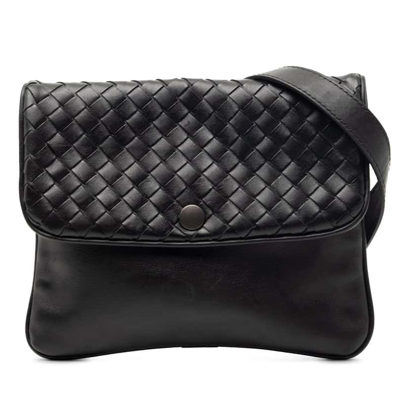 Bottega Veneta Intrecciato Trimmed Nappa Crossbody Black Leather Very good condition - Front View