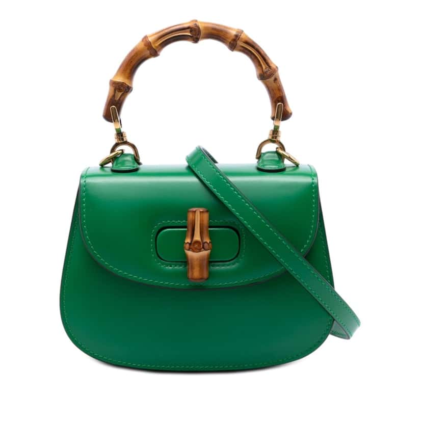 Gucci Mini Calfskin 1947 Bamboo Top Handle Bag Green Leather Very good condition - Front View