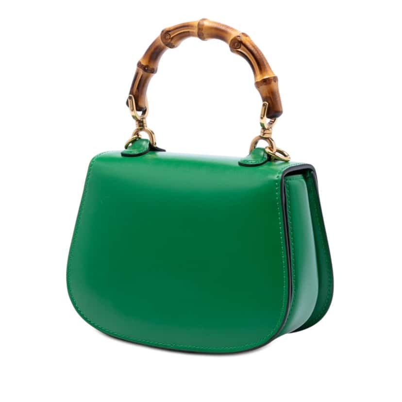 Gucci Mini Calfskin 1947 Bamboo Top Handle Bag Green Leather Very good condition - Back View