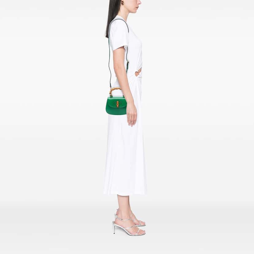 Gucci Mini Calfskin 1947 Bamboo Top Handle Bag Green Leather Very good condition - Box View