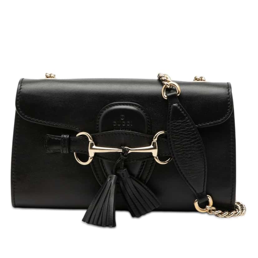 Gucci Small Leather Emily Shoulder Bag Black Leather Very good condition - Front View