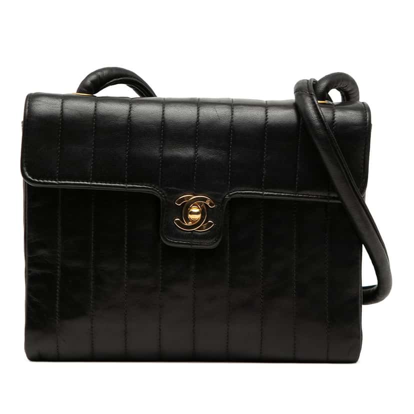 Chanel Small CC Vertical Quilted Lambskin Single Flap Black Leather Very good condition - Front View