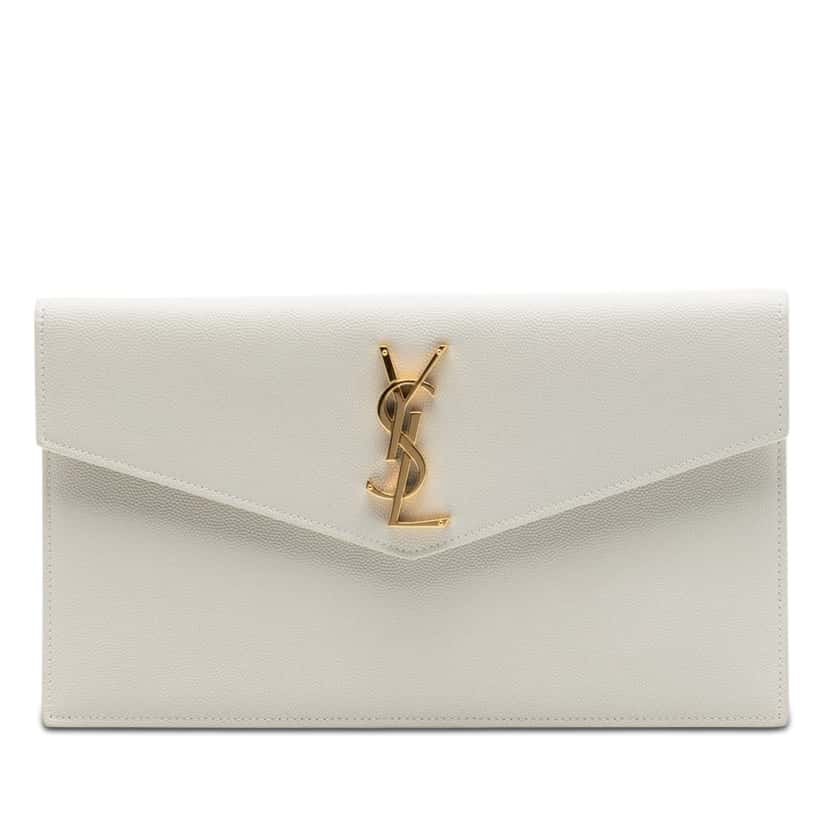 Saint Laurent Grain De Poudre Uptown Pouch White Leather Very good condition - Front View
