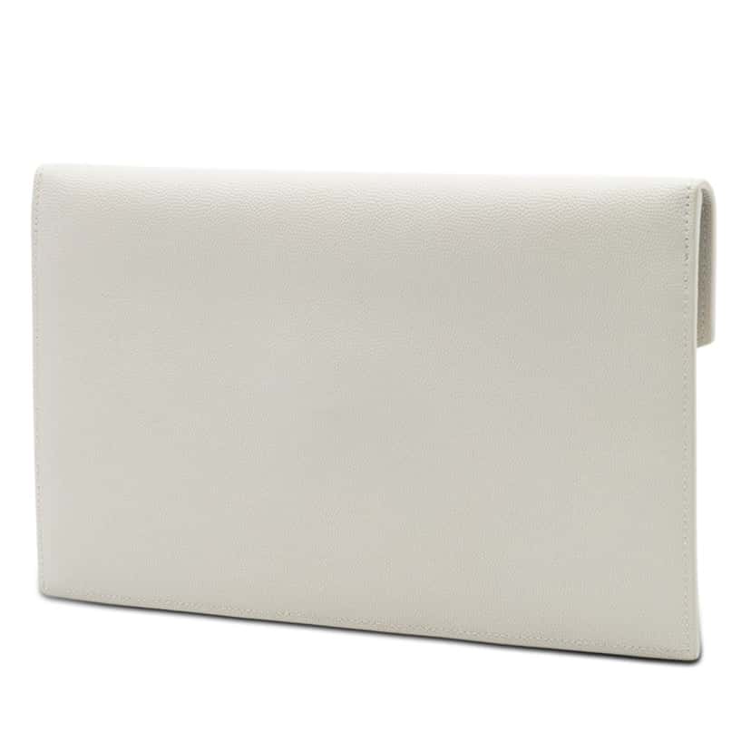 Saint Laurent Grain De Poudre Uptown Pouch White Leather Very good condition - Back View