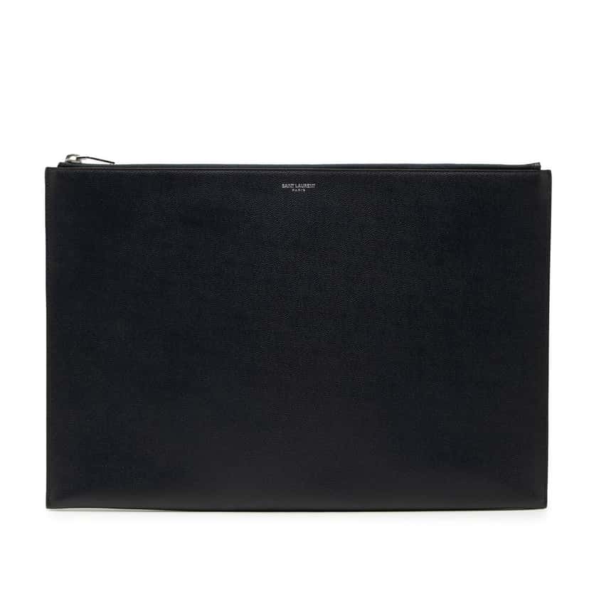 Saint Laurent Grain De Poudre Zip Document Holder Black Leather Very good condition - Front View