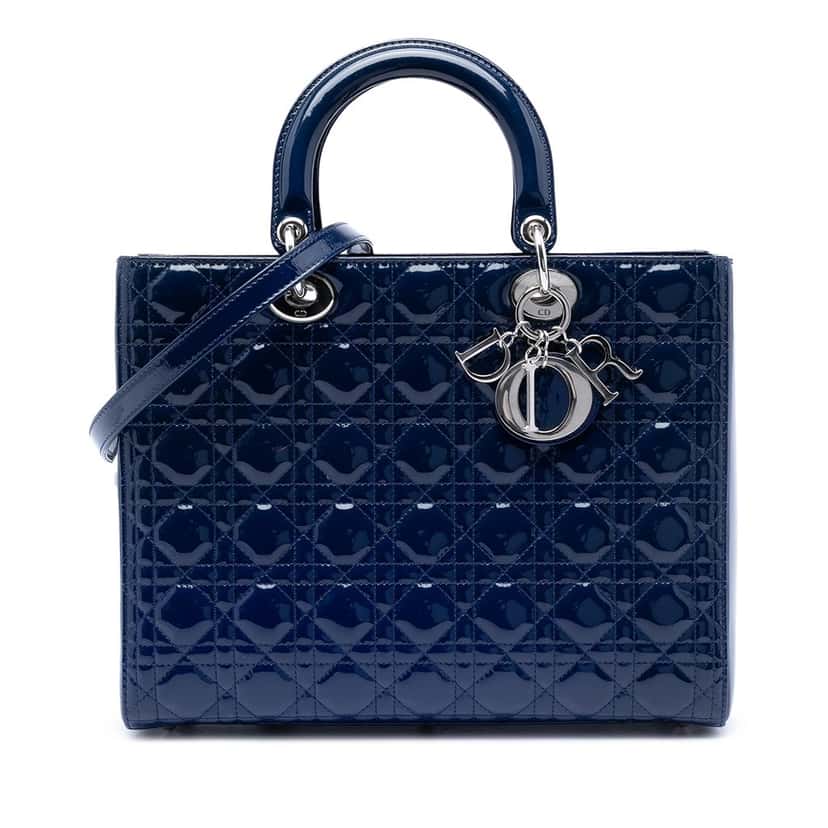 Dior Large Patent Cannage Lady Dior Blue Leather Very good condition - Front View