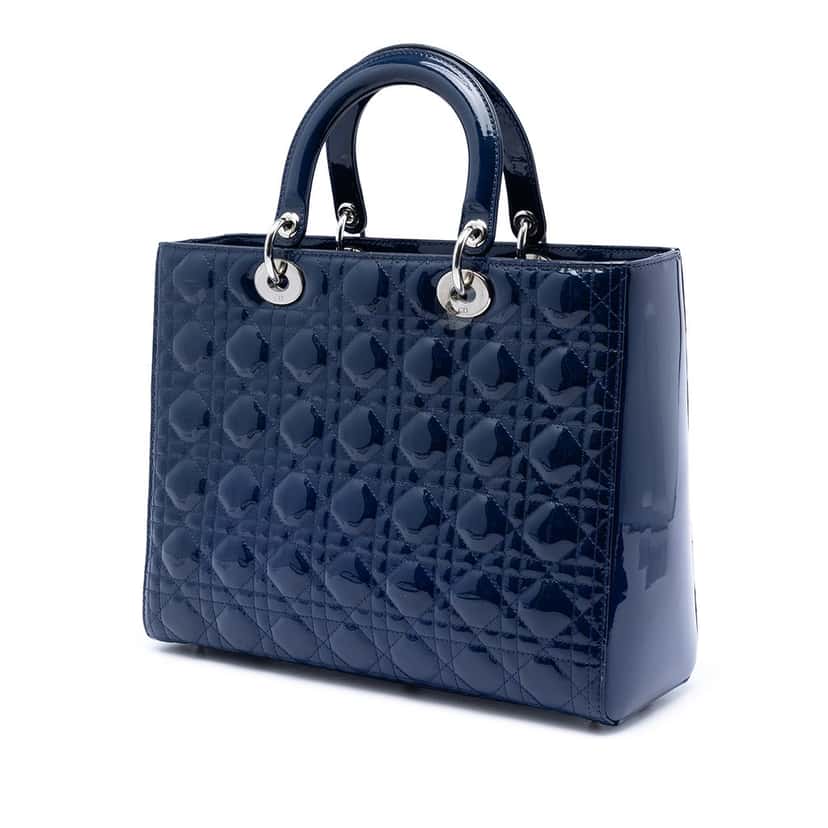 Dior Large Patent Cannage Lady Dior Blue Leather Very good condition - Back View
