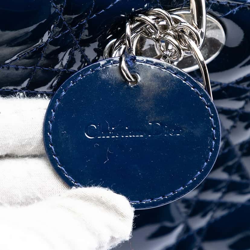 Dior Large Patent Cannage Lady Dior Blue Leather Very good condition - Box View