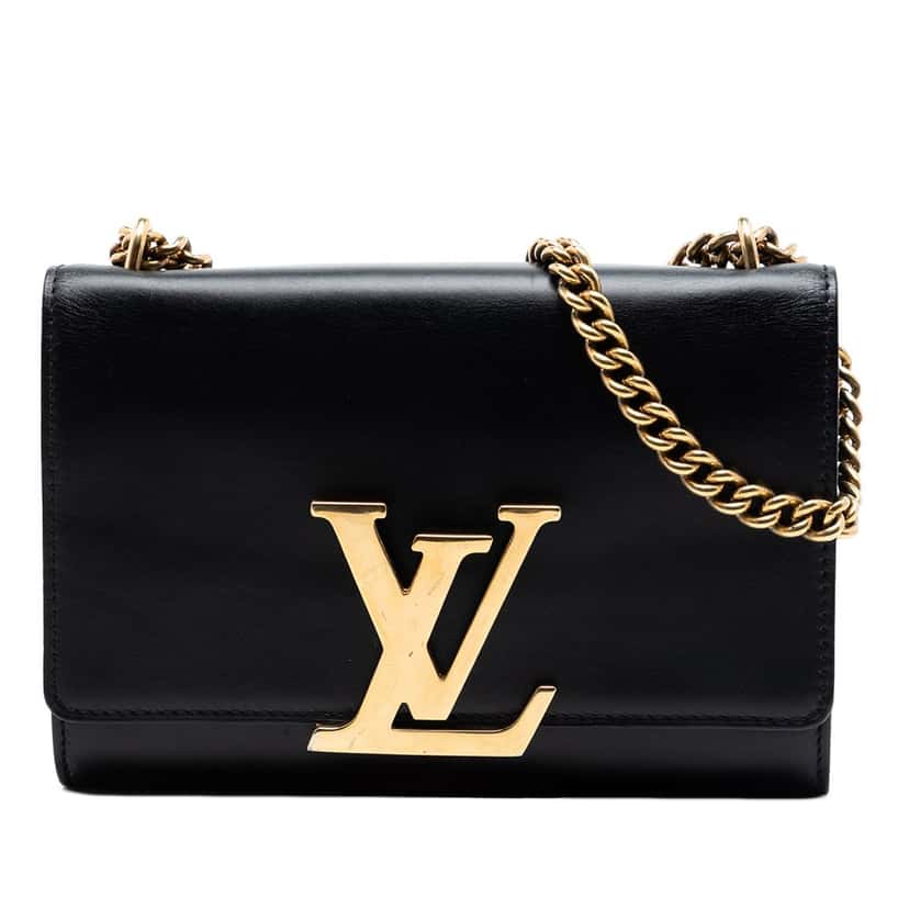 Louis Vuitton Leather Louise Chain MM Black Leather Very good condition - Front View