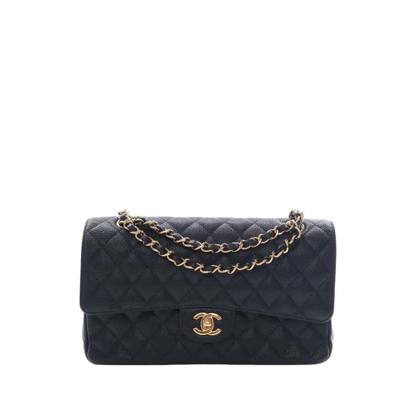 Chanel Medium Classic Caviar Double Flap Black Leather Very good condition - Front View