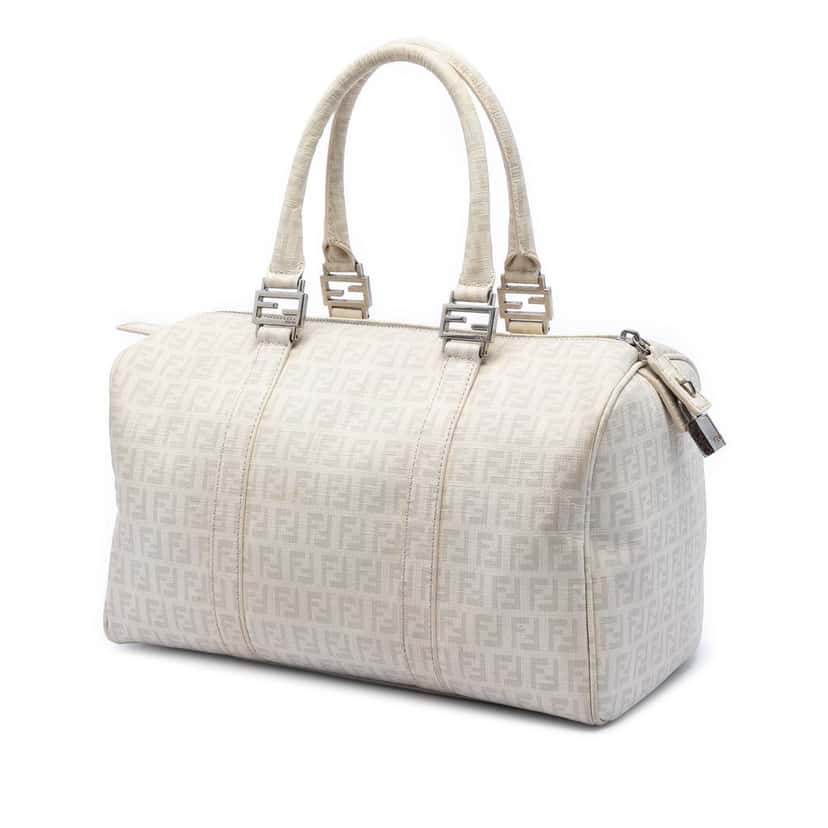 Fendi Zucchino Spalmati Forever Bauletto Boston Bag Beige Very good condition - Back View