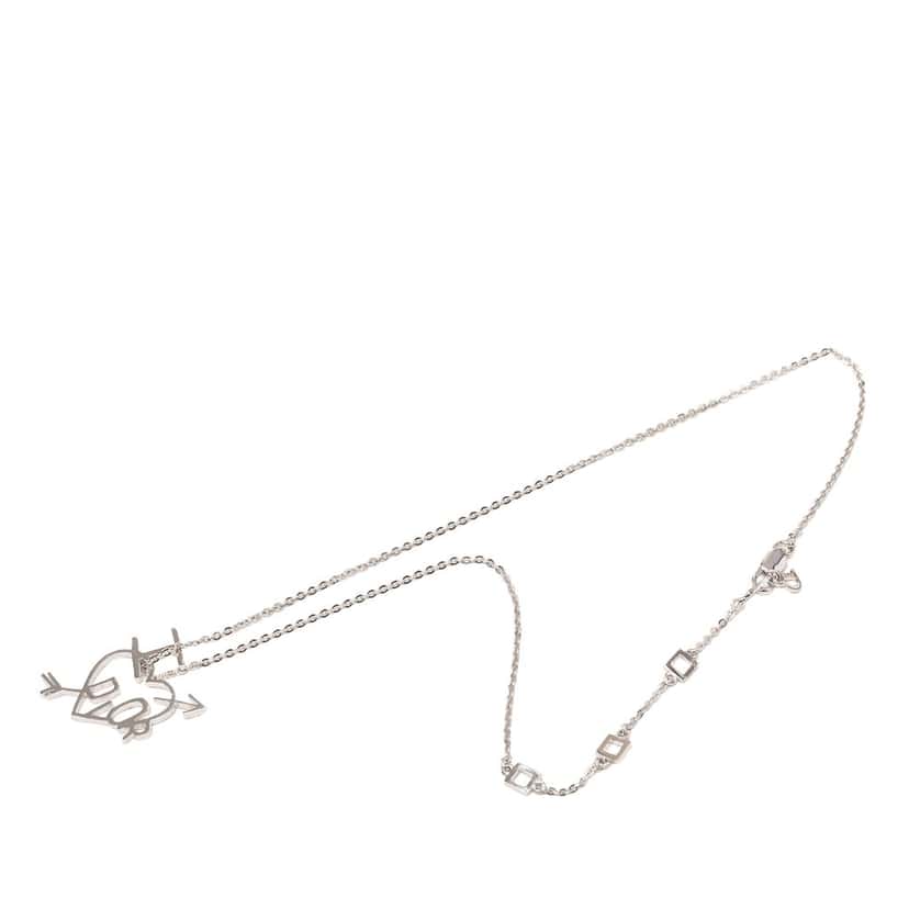 Dior Brass I Love Dior Pendant Necklace Silver Metal Very good condition - Front View