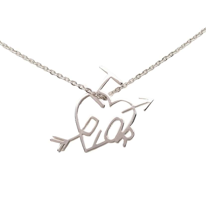 Dior Brass I Love Dior Pendant Necklace Silver Metal Very good condition - Back View