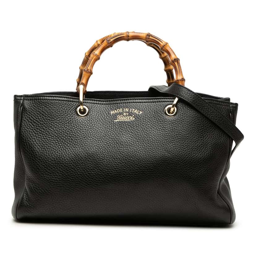 Gucci Medium Calfskin Bamboo Shopper Satchel Black Leather Very good condition - Front View