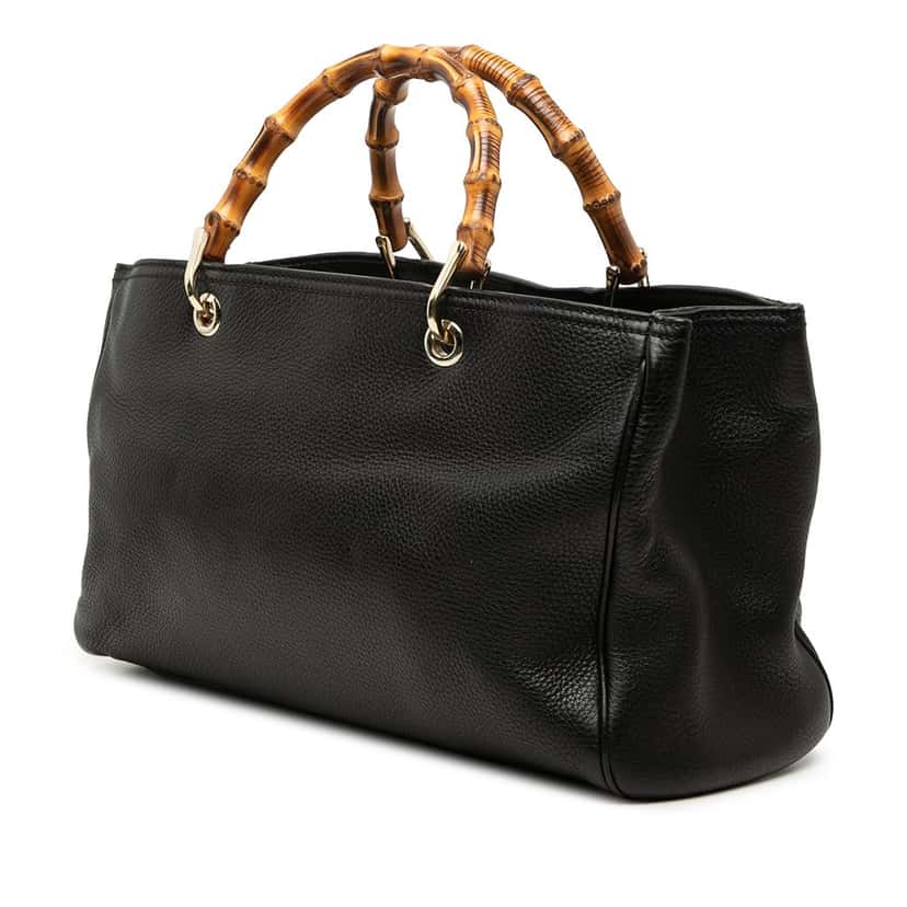 Gucci Medium Calfskin Bamboo Shopper Satchel Black Leather Very good condition - Back View